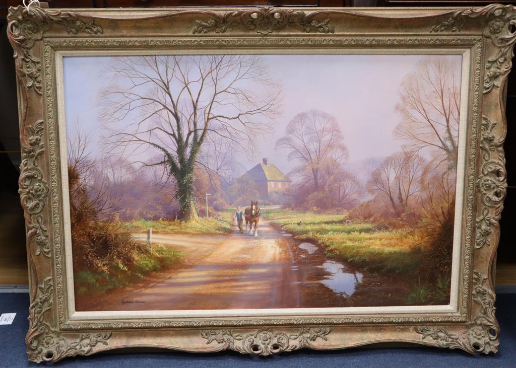 Christopher Osborne (b. 1947), Morning at Downash, signed and inscribed verso, oil on canvas, 49.5 x 75cm